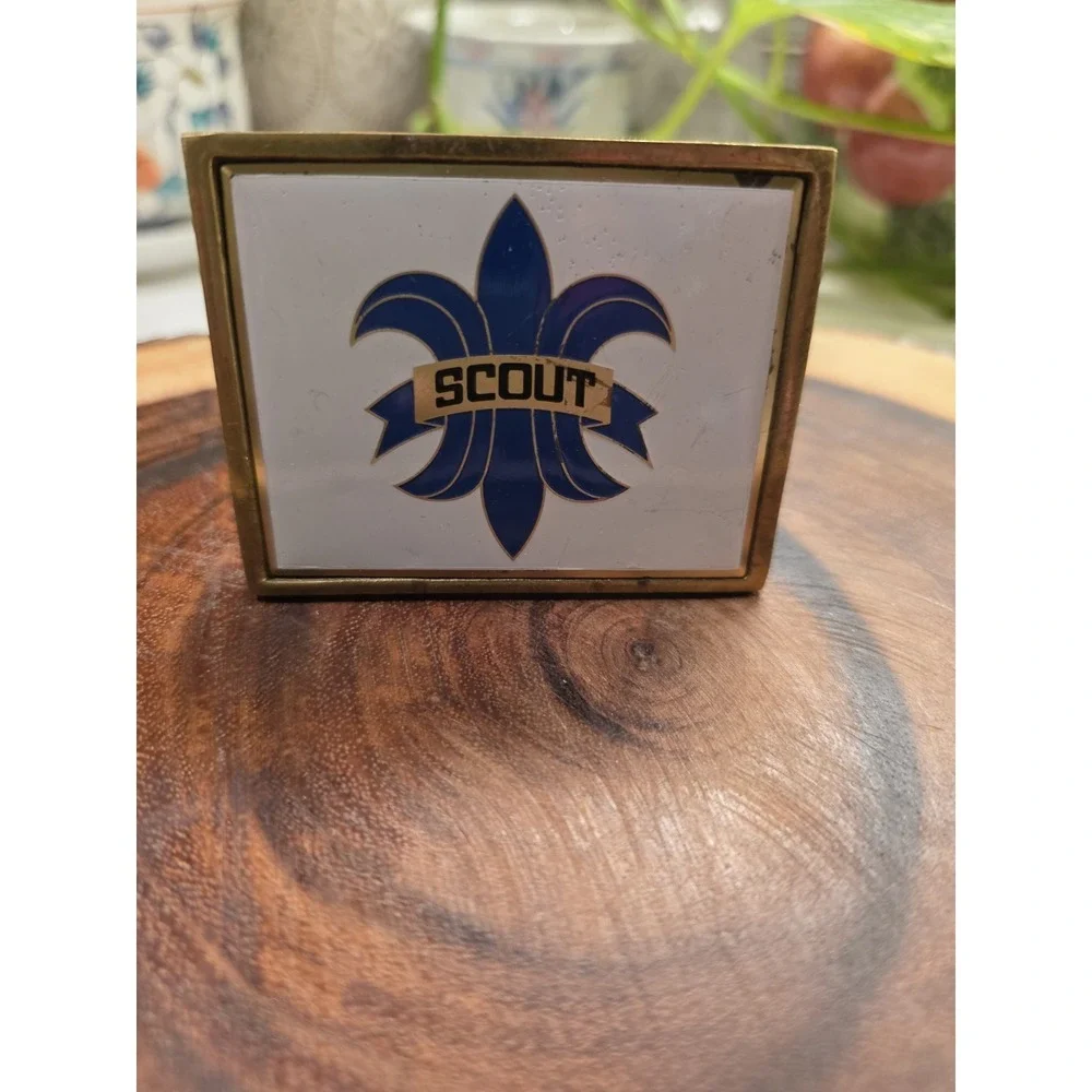 Boy Scouts Of America Solid Brass Uniform Belt Buckle On White Enamel Vintage